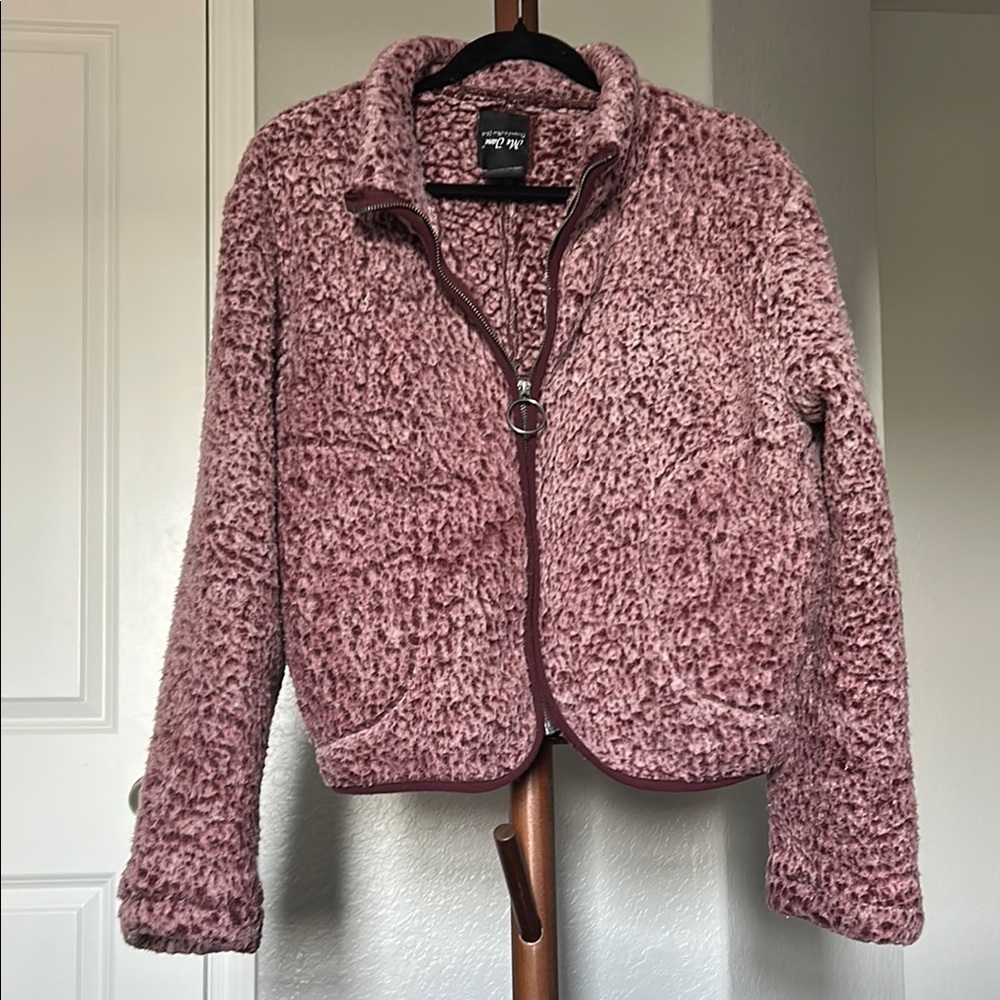 Women’s Cozy Mauve Crop Fleece Zip Up Jacket Size XL |D105